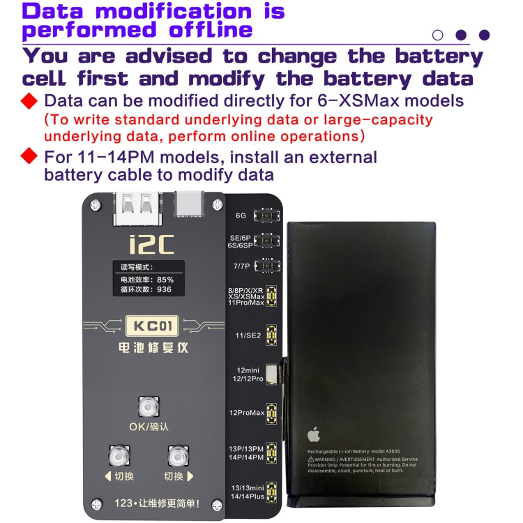 i2C KC01 Instrument de réparation de batterie complet multifonction pour iPhone 6-14 Pro Max