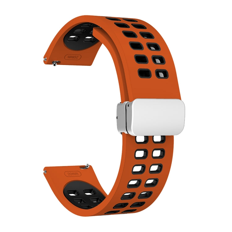 Bracelet de montre en silicone bicolore à boucle argentée pliante à trou double, 20mm, 22mm