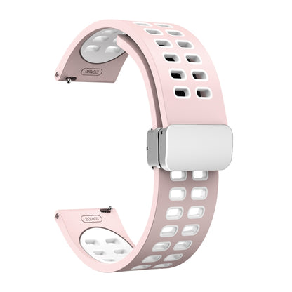 Bracelet de montre en silicone bicolore à boucle argentée pliante à trou double, 20mm, 22mm