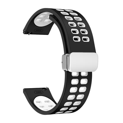 Bracelet de montre en silicone bicolore à boucle argentée pliante à trou double, 20mm, 22mm