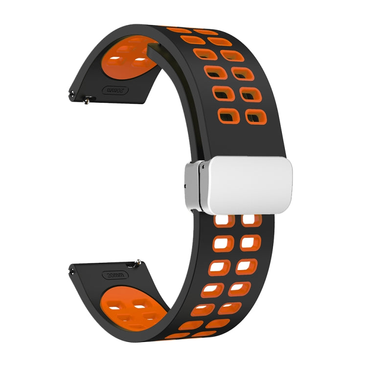 Bracelet de montre en silicone bicolore à boucle argentée pliante à trou double, 20mm, 22mm
