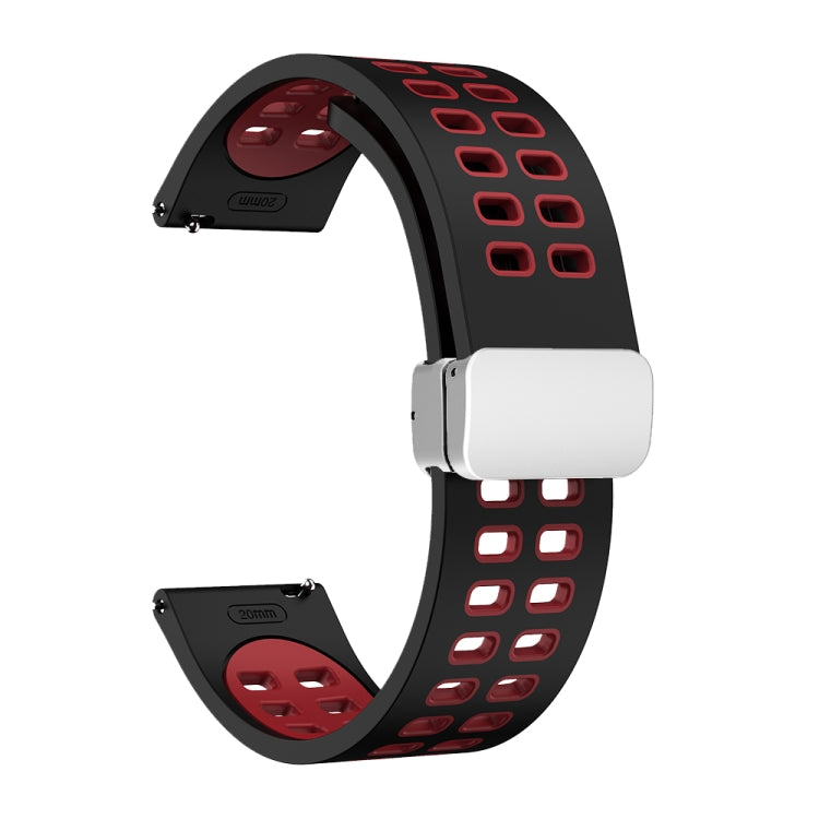 Bracelet de montre en silicone bicolore à boucle argentée pliante à trou double, 20mm, 22mm