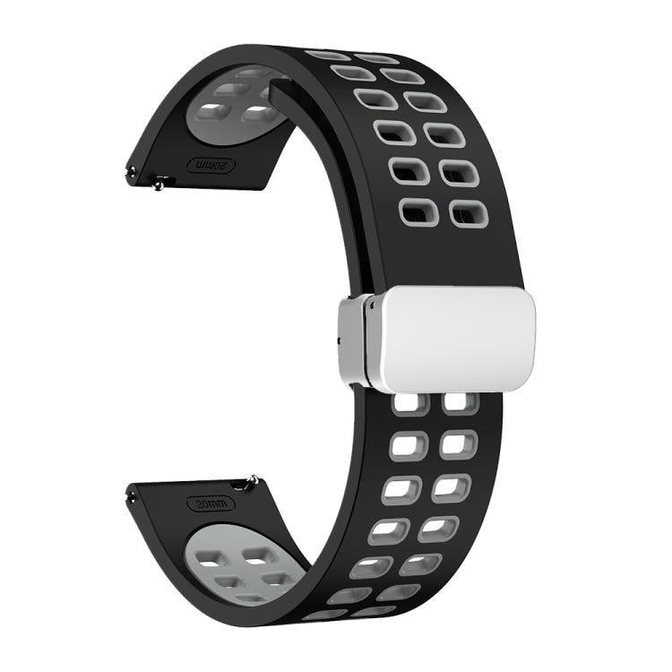 Bracelet de montre en silicone bicolore à boucle argentée pliante à trou double, 20mm, 22mm