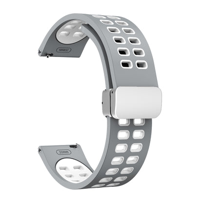 Bracelet de montre en silicone bicolore à boucle argentée pliante à trou double, 20mm, 22mm