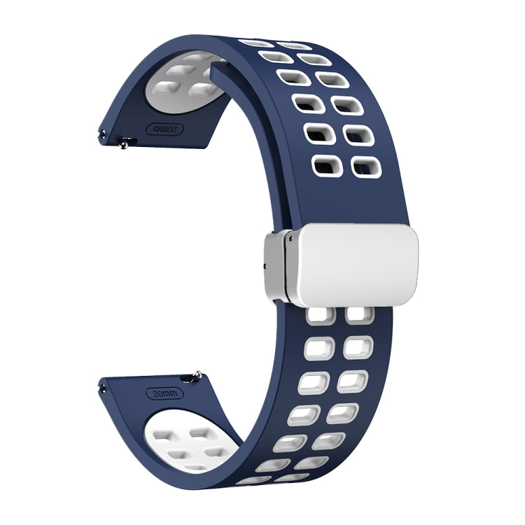 Bracelet de montre en silicone bicolore à boucle argentée pliante à trou double, 20mm, 22mm