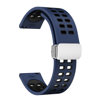 Bracelet de montre en silicone bicolore à boucle argentée pliante à trou double, 20mm, 22mm