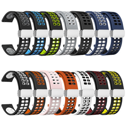 Bracelet de montre en silicone bicolore à boucle argentée pliante à trou double, 20mm, 22mm