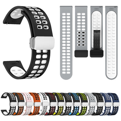 Bracelet de montre en silicone bicolore à boucle argentée pliante à trou double, 20mm, 22mm
