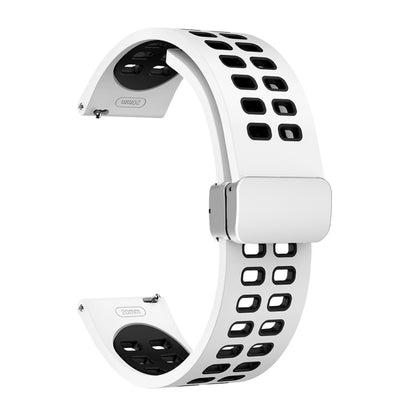 Bracelet de montre en silicone bicolore à boucle argentée pliante à trou double, 20mm, 22mm