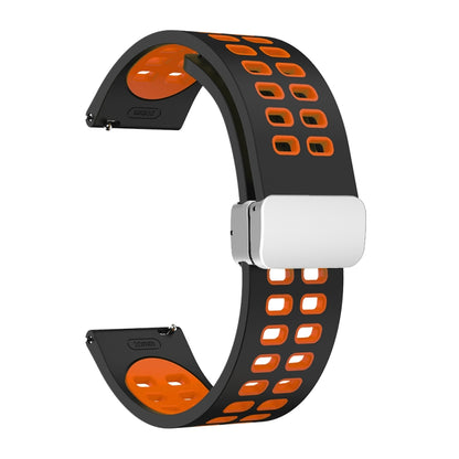 Bracelet de montre en silicone bicolore à boucle argentée pliante à trou double, 20mm, 22mm