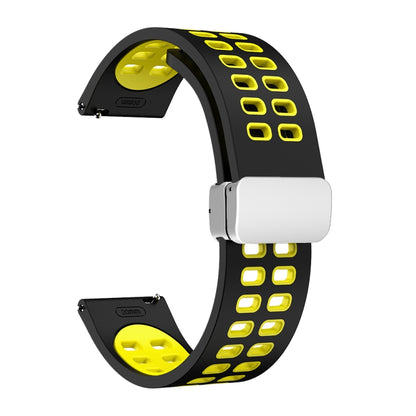 Bracelet de montre en silicone bicolore à boucle argentée pliante à trou double, 20mm, 22mm