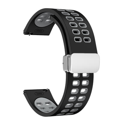 Bracelet de montre en silicone bicolore à boucle argentée pliante à trou double, 20mm, 22mm