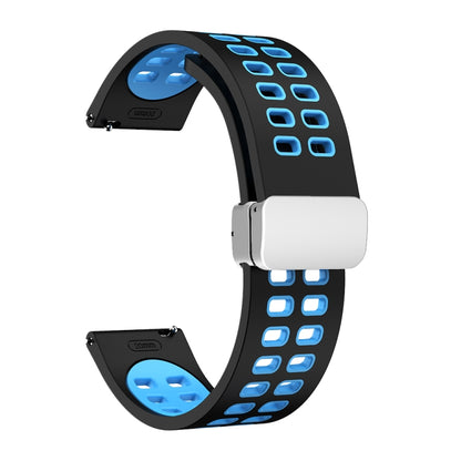 Bracelet de montre en silicone bicolore à boucle argentée pliante à trou double, 20mm, 22mm