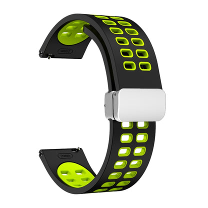 Bracelet de montre en silicone bicolore à boucle argentée pliante à trou double, 20mm, 22mm