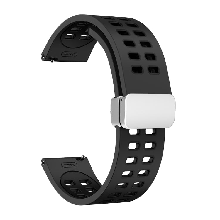 Bracelet de montre en silicone bicolore à boucle argentée pliante à trou double, 20mm, 22mm