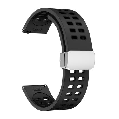 Bracelet de montre en silicone bicolore à boucle argentée pliante à trou double, 20mm, 22mm