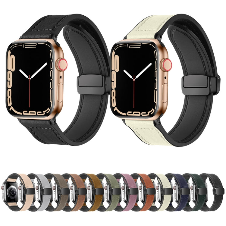 Bracelet de montre en cuir de silicone pliable magnétique, For Apple Watch Series 8&7 41mm