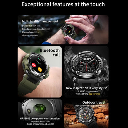 LC16 1,32 pouces IP68 Montre intelligente de sports de plein air étanche, Prise en charge des appels Bluetooth / Surveillance de la fréquence cardiaque