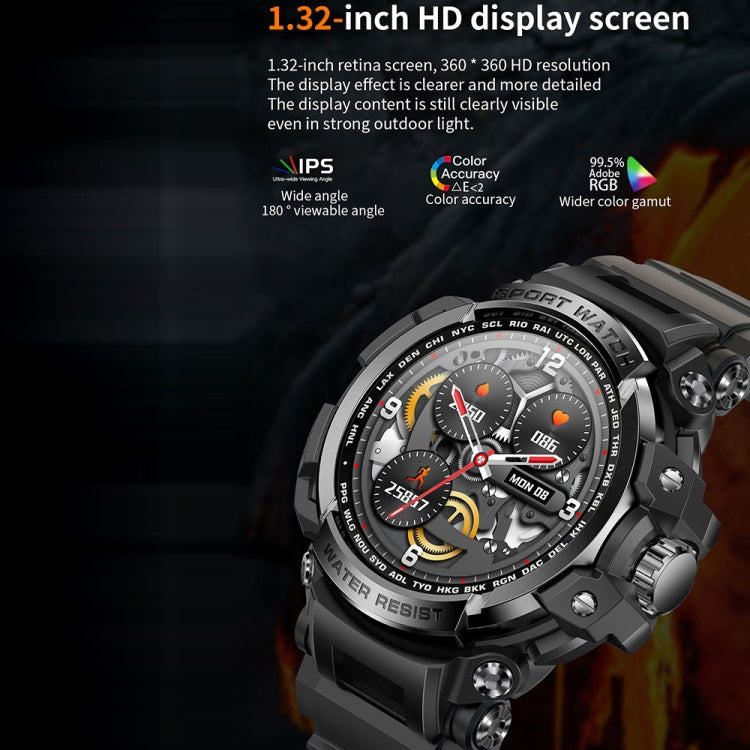 LC16 1,32 pouces IP68 Montre intelligente de sports de plein air étanche, Prise en charge des appels Bluetooth / Surveillance de la fréquence cardiaque