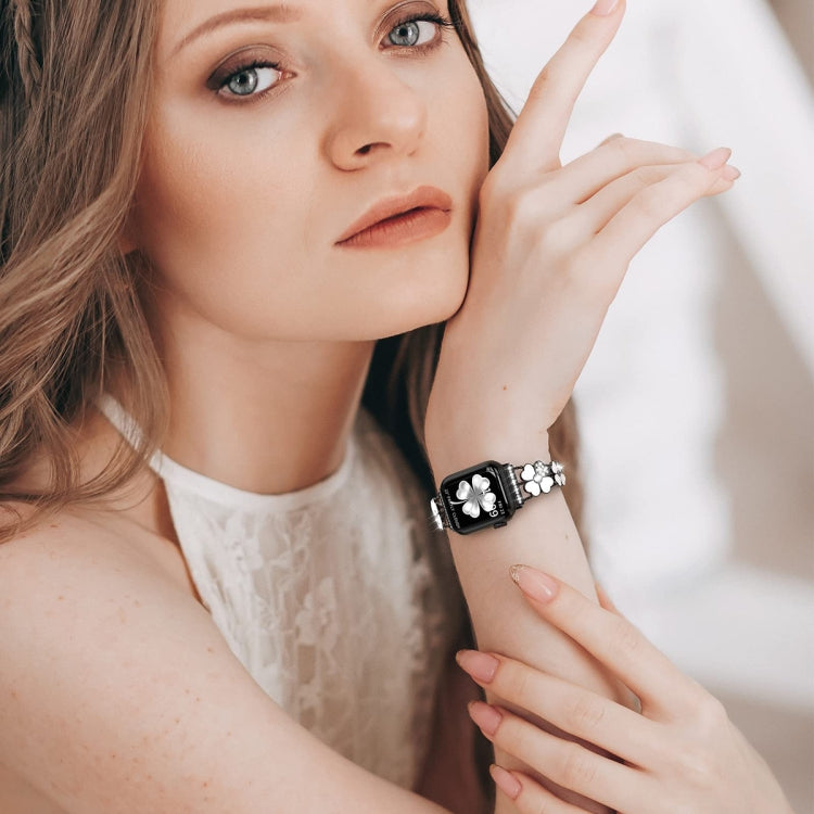 Bracelet de montre en métal et diamants pétales, For Apple Watch Ultra 49mm, For Apple Watch SE 2023 44mm, For Apple Watch 8 41mm, For Apple Watch 8 45mm, For Apple Watch 7 41mm, For Apple Watch 7 45mm, For Apple Watch SE 2022 40mm                     ...
