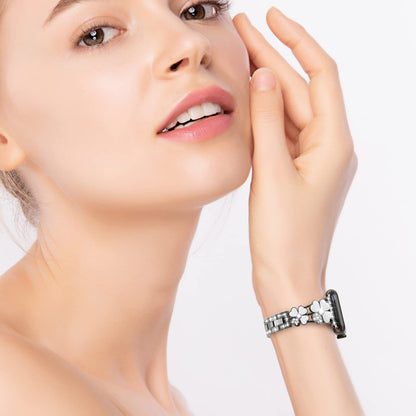 Bracelet de montre en métal et diamants pétales, For Apple Watch Ultra 49mm, For Apple Watch SE 2023 44mm, For Apple Watch 8 41mm, For Apple Watch 8 45mm, For Apple Watch 7 41mm, For Apple Watch 7 45mm, For Apple Watch SE 2022 40mm                     ...