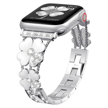 Bracelet de montre en métal et diamants pétales, For Apple Watch Ultra 49mm, For Apple Watch SE 2023 44mm, For Apple Watch 8 41mm, For Apple Watch 8 45mm, For Apple Watch 7 41mm, For Apple Watch 7 45mm, For Apple Watch SE 2022 40mm                     ...