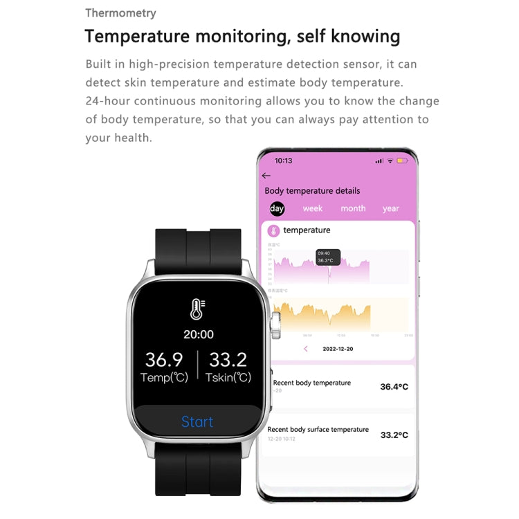 GT22 1,85 pouces écran TFT bande de silicone montre intelligente de santé, prise en charge des appels Bluetooth / plateau oxygène sanguin / température corporelle / arythmie / TI surveillance de la fréquence cardiaque, Silicone Band (Black)            ...