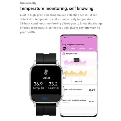 GT22 1,85 pouces écran TFT bande de silicone montre intelligente de santé, prise en charge des appels Bluetooth / plateau oxygène sanguin / température corporelle / arythmie / TI surveillance de la fréquence cardiaque, Silicone Band (Black)            ...