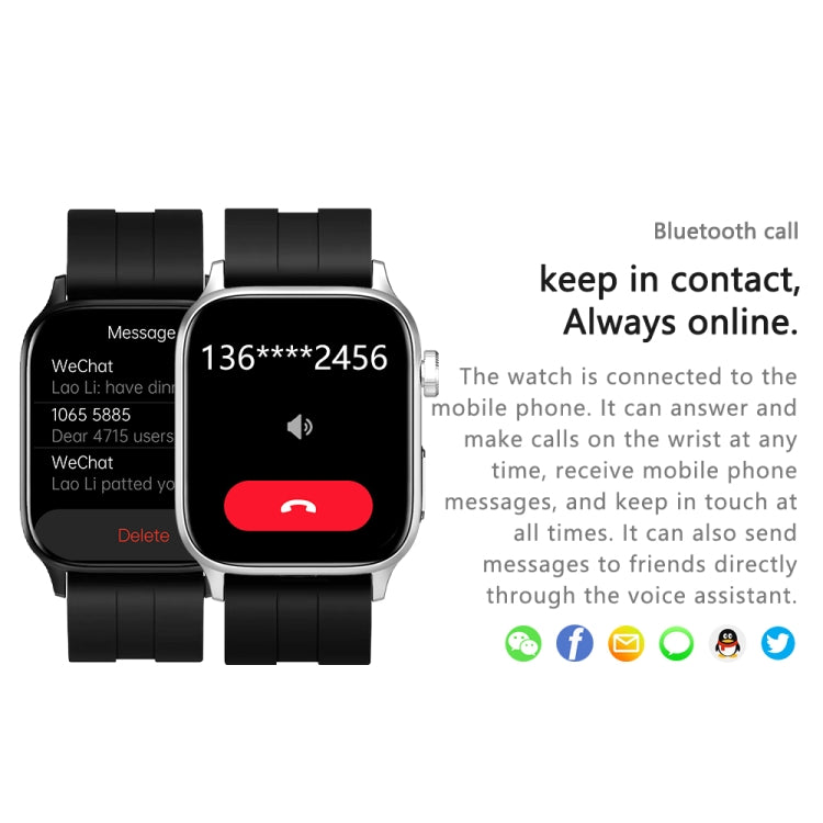 GT22 1,85 pouces écran TFT bande de silicone montre intelligente de santé, prise en charge des appels Bluetooth / plateau oxygène sanguin / température corporelle / arythmie / TI surveillance de la fréquence cardiaque, Silicone Band (Black)            ...