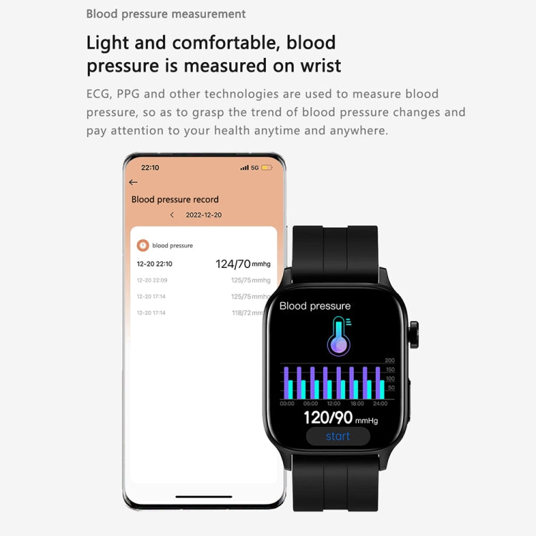 GT22 1,85 pouces écran TFT bande de silicone montre intelligente de santé, prise en charge des appels Bluetooth / plateau oxygène sanguin / température corporelle / arythmie / TI surveillance de la fréquence cardiaque, Silicone Band (Black)            ...