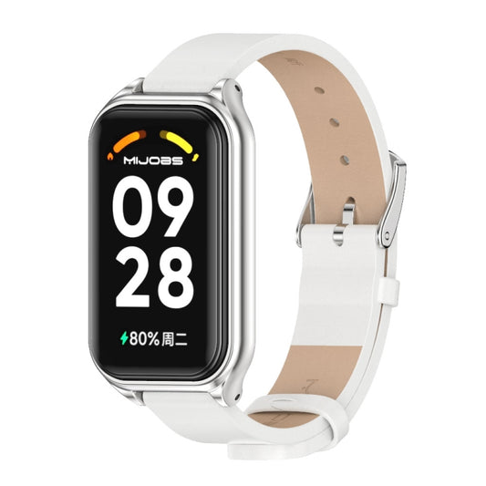 Bracelet de montre en cuir PU microfibre Mijobs Metal Shell, For Xiaomi Smart Band 8 Active / Redmi Band 2