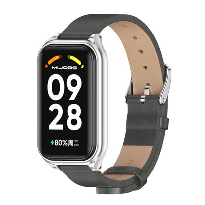 Bracelet de montre en cuir PU microfibre Mijobs Metal Shell, For Xiaomi Smart Band 8 Active / Redmi Band 2
