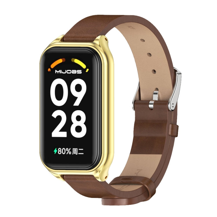 Bracelet de montre en cuir PU microfibre Mijobs Metal Shell, For Xiaomi Smart Band 8 Active / Redmi Band 2