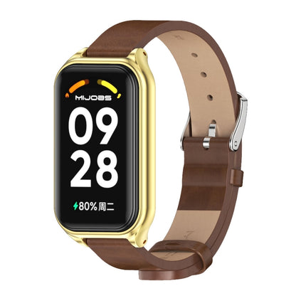 Bracelet de montre en cuir PU microfibre Mijobs Metal Shell, For Xiaomi Smart Band 8 Active / Redmi Band 2