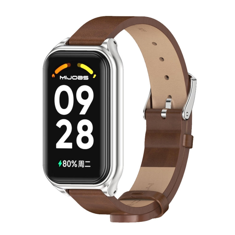 Bracelet de montre en cuir PU microfibre Mijobs Metal Shell, For Xiaomi Smart Band 8 Active / Redmi Band 2