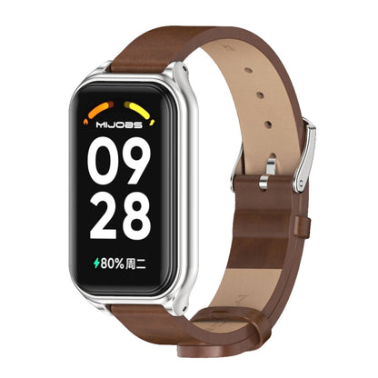 Bracelet de montre en cuir PU microfibre Mijobs Metal Shell, For Xiaomi Smart Band 8 Active / Redmi Band 2