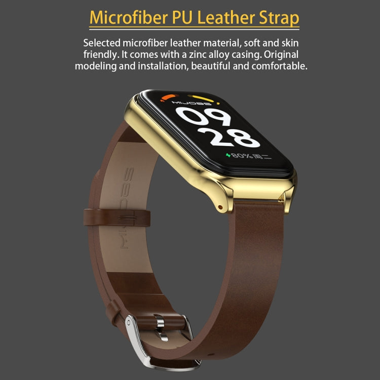 Bracelet de montre en cuir PU microfibre Mijobs Metal Shell, For Xiaomi Smart Band 8 Active / Redmi Band 2