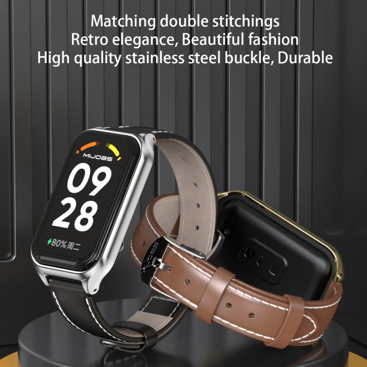 Bracelet de montre en cuir PU microfibre Mijobs Metal Shell, For Xiaomi Smart Band 8 Active / Redmi Band 2