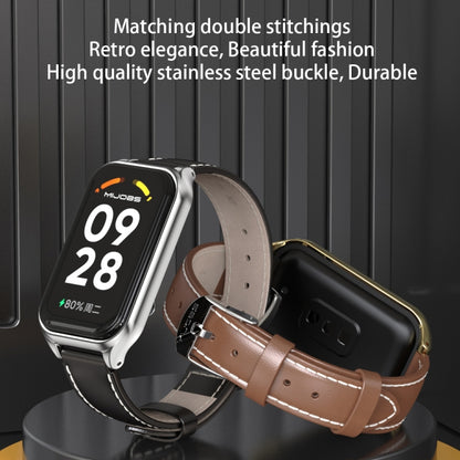 Bracelet de montre en cuir PU microfibre Mijobs Metal Shell, For Xiaomi Smart Band 8 Active / Redmi Band 2