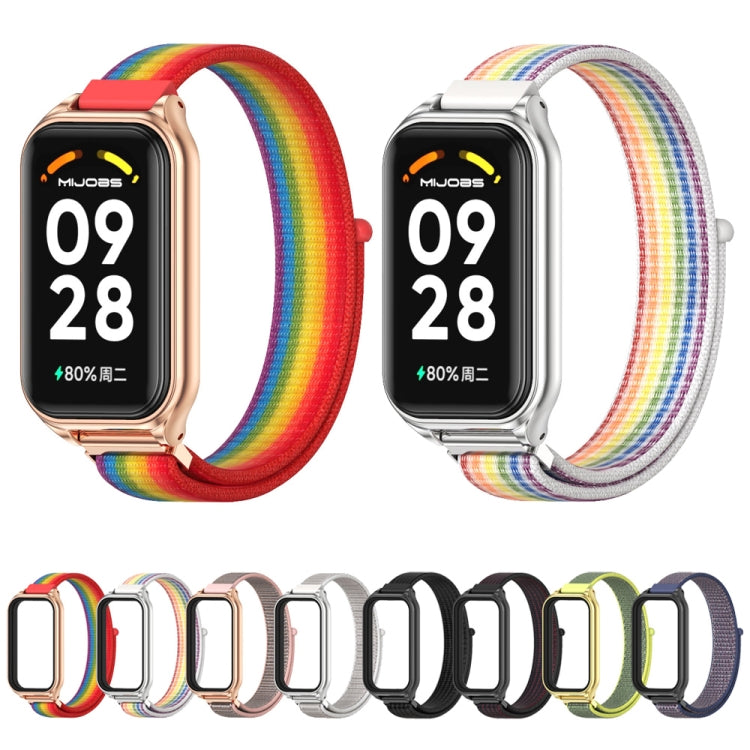 Bracelet de montre à boucle en nylon respirant Mijobs Metal Shell, For Xiaomi Smart Band 8 Active / Redmi Band 2