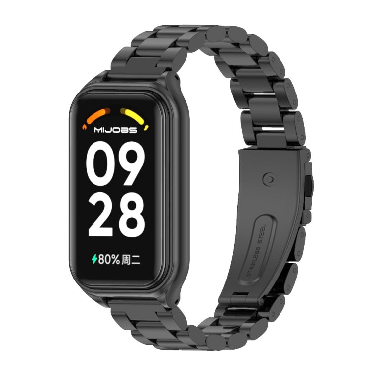 Coque en métal Mijobs + bracelet de montre en acier inoxydable à trois perles, For Xiaomi Smart Band 8 Active / Redmi Band 2