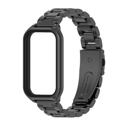 Coque en métal Mijobs + bracelet de montre en acier inoxydable à trois perles, For Xiaomi Smart Band 8 Active / Redmi Band 2