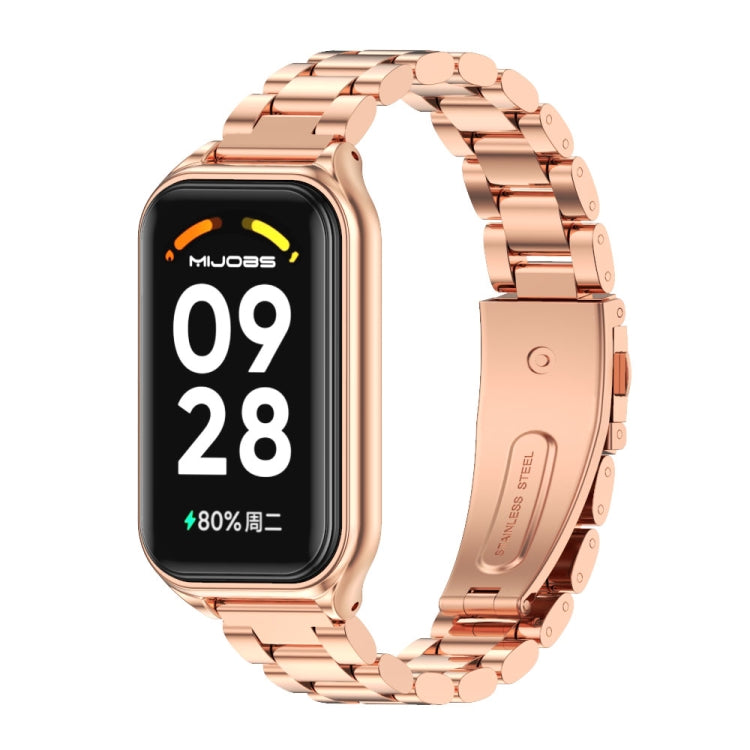 Coque en métal Mijobs + bracelet de montre en acier inoxydable à trois perles, For Xiaomi Smart Band 8 Active / Redmi Band 2
