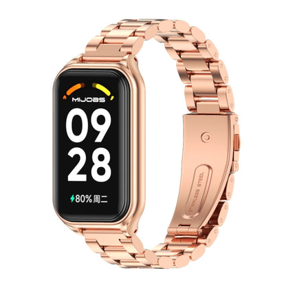 Coque en métal Mijobs + bracelet de montre en acier inoxydable à trois perles, For Xiaomi Smart Band 8 Active / Redmi Band 2