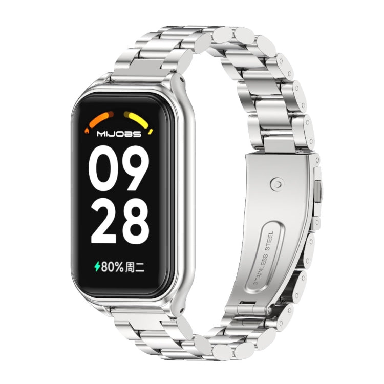 Coque en métal Mijobs + bracelet de montre en acier inoxydable à trois perles, For Xiaomi Smart Band 8 Active / Redmi Band 2
