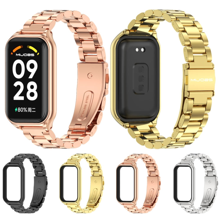 Coque en métal Mijobs + bracelet de montre en acier inoxydable à trois perles, For Xiaomi Smart Band 8 Active / Redmi Band 2