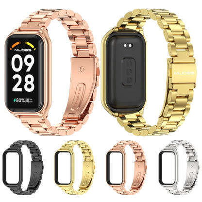 Coque en métal Mijobs + bracelet de montre en acier inoxydable à trois perles, For Xiaomi Smart Band 8 Active / Redmi Band 2