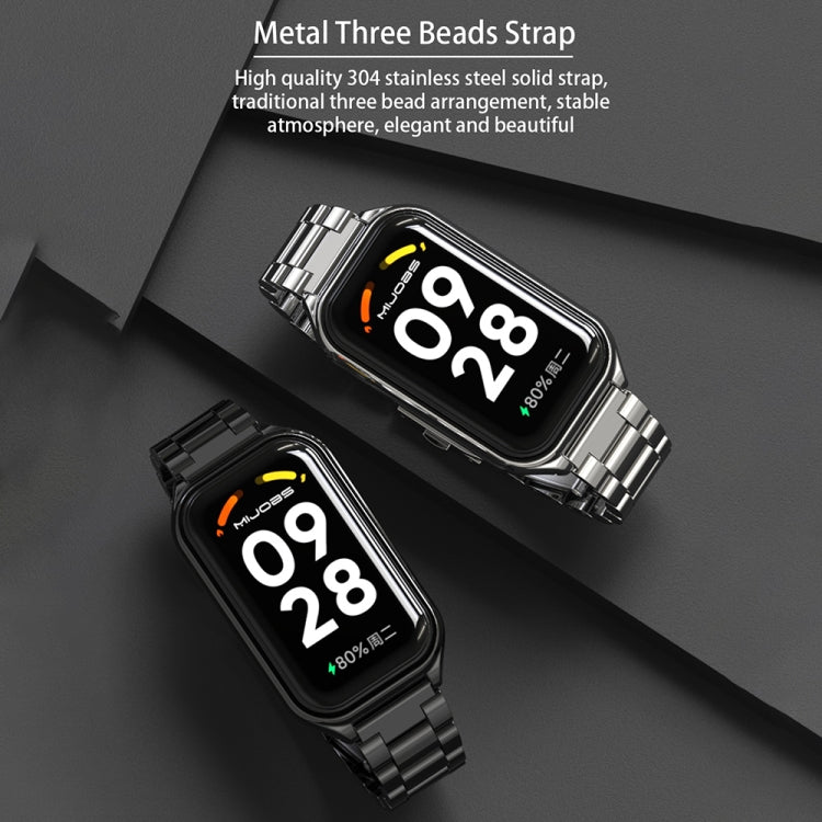 Coque en métal Mijobs + bracelet de montre en acier inoxydable à trois perles, For Xiaomi Smart Band 8 Active / Redmi Band 2
