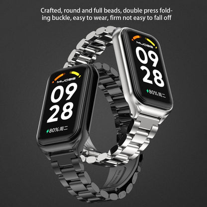 Coque en métal Mijobs + bracelet de montre en acier inoxydable à trois perles, For Xiaomi Smart Band 8 Active / Redmi Band 2