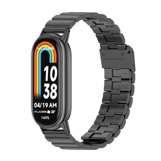 Bracelet de montre en acier inoxydable avec boucle en bambou Mijobs, For Xiaomi Smart Band 10 / 9 / 8